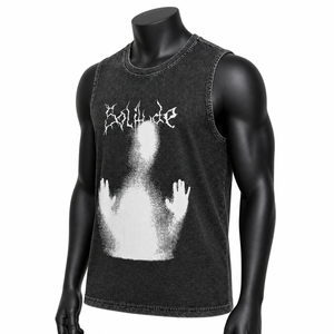 Camiseta sin mangas negra lavada personalizada para hombre, estilo gótico, gráfico, grunge, streetwear, de algodón, tipo muscle, OEM, al por mayor - Product Image 3