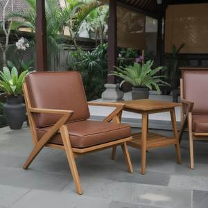 Fauteuil de jardin en bois d'extérieur rembourré, chaise longue de patio marron, fauteuil de loisirs pour cour, bord de piscine, hôtel - Product Image 6