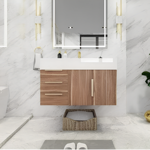 Moderno Lujoso Hotel Vanity Mueble de baño Montado en la pared Muebles de PVC Diseño de ingeniería al por mayor - Product Image 4