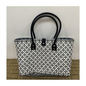 Panier en plastique à tricoter sac Patchwork panier de marché coloré femmes sac à provisions à la mode PP sangle recycler - Product Image 4