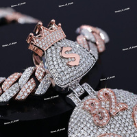 Pendentif personnalisé en forme de smiley glacé avec couronne, look diamant, style hip hop, collier bling bling, bijoux