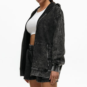 Sweat à capuche en toile respirante écologique pour femme, style hip-hop surdimensionné avec logo personnalisé imprimé sur le devant - Product Image 5