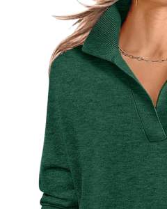 Pull en tricot à col vert pour femme, col en V, manches longues, coupe ample, doux, pull d'hiver décontracté, élégant, à porter au quotidien - Product Image 3