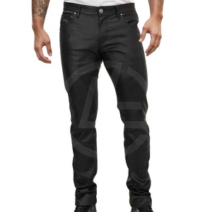Pantalones de cuero de estilo resistente para hombres con paneles de Moto Pantalones de cuero de PU para hombres con forro interior y estiramiento - Product Image 1