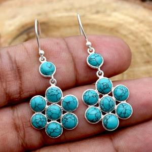 Piedra preciosa turquesa Natural moda Plata de Ley 925 pendientes colgantes hechos a mano joyería sólida 925 joyería de plata estampada - Product Image 2