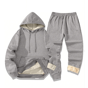 Sudadera con capucha negra de gran tamaño y pantalones para correr, conjunto de pantalones de chándal apilados personalizados Unisex para hombres, chándal de patrón sólido, chándal - Product Image 6