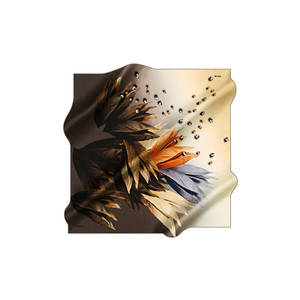 Écharpe carrée en soie beige vintage avec motif floral à pois et pierres - Product Image 1