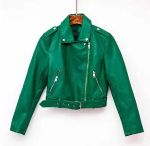 Vestes et manteaux en faux cuir pour femmes Automne Hiver Lady Rouge Noir Vert PU Zippers Motorcycle Street-wear