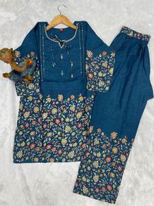 Conjunto de Kurta y Pantalón con Estampado Floral Azul para Mujer, Ropa Étnica de Diseñador - Product Image 6