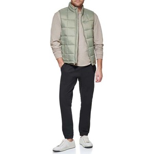 <b>Top</b> Selling Men's Regular Fit Canvas Puffer Vest with Stand Collar Front Logo Waterproof Windproof Outdoor Wear Wholesale - Product Image 2