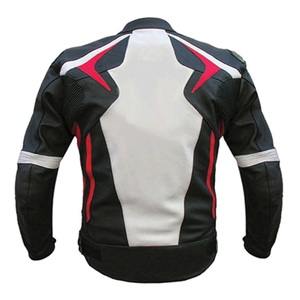 Premium Leather Black White Red Genuine Leather Racing Motorbike Jacket With CE Armors Riding Motorcycle Jacket For Men - Product Image 4