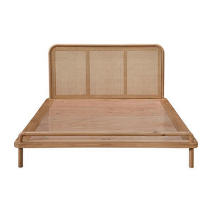 Teak Minimalist Midcentury Wooden <b>Bed</b> Frame With <b>Rattan</b> for Bedroom Furniture - Product Image 4