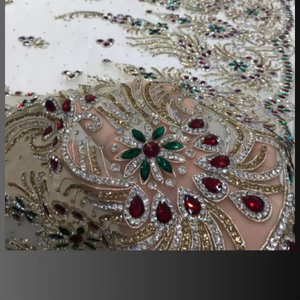 Mejor precio 100% poliéster tela de cuentas de lujo con circón proveedor indio hecho a mano prendas de vestir tejido y patrón de malla - Product Image 2