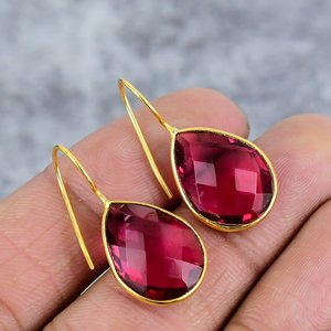 Red <b>Garnet</b> 925 Sterling Silver Gold Plated Pear Gemstone <b>Earrings</b> Wire <b>Earrings</b> for Women Statement Wedding <b>Earring</b> Gift for Her - Product Image 1