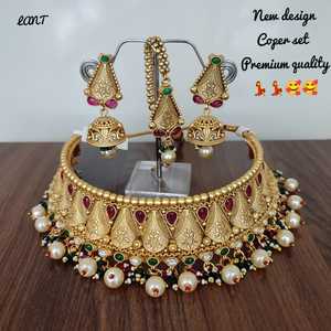 <b>INDIAN</b> TRADITIONAL and FASHIONABLE COPPER JEWELLERY BRIDAL WEDDING JEWELLERY <b>SET</b> for WOMEN EARRINGS and NECKLACE <b>SET</b> - Product Image 4