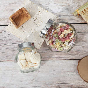 Pot en verre transparent de luxe pour le stockage dans la cuisine, pot plat scellé pour aliments, thé, collations, bonbons, emballage - Product Image 5