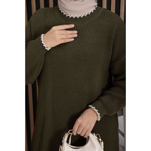 Cárdigan de Punto Acanalado Color Caqui para Mujer, Transpirable, Suave, Estilo Vintage, Casual, con Flores Bordadas en la Parte Delantera, para Otoño e Invierno - Product Image 5