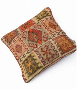 MAA&company Modern Square Wool <b>Pillow</b> Cushion Case Natural Geometric Kilim Design Brown Woven Handmade Eco-Friendly Button - Product Image 3