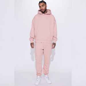 Conjunto de sudaderas con capucha de marca privada, ropa de 2 piezas para hombre, ropa de entrenamiento, chándal grueso de lujo de invierno de gran tamaño para correr para hombre - Product Image 1