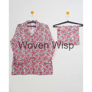 Conjunto de ropa de dormir de mujer de talla grande con estampado de bloque de mano indio Casual hasta la rodilla 100% algodón ecológico al por mayor - Product Image 4