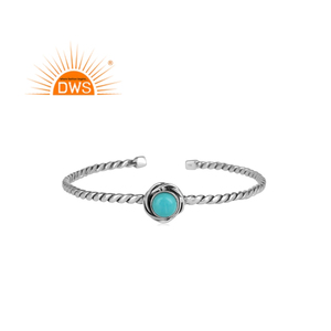 New Arrival Oxidized Sterling Silver Natural Arizona Turquoise Gemstone Bangle Custom Jewelry Manufacturer - Product Image 1