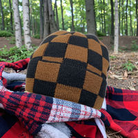 Bonnet personnalisé à carreaux de haute qualité tricoté pour garçons et filles Chapeau tendance de ski d'hiver teint en couleur unie Vente en gros Manchette unique