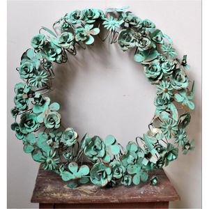 Rustic Shabby Chic Metal Rose <b>Wreath</b> Farmhouse Style Turquoise Iron Flower Wall Art <b>Decorative</b> Teal Floral for Weddings and Home - Product Image 1