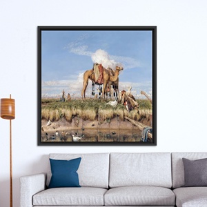 Impresión en lienzo de caravana de camellos orientales: arte rústico de paisaje del desierto, lienzo con marco negro - Product Image 1