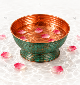 อ่างแช่เท้าทองแดงตีลาย NJ Handcrafted ทรงกลม พร้อมเคลือบสีเขียว สำหรับใช้ในร้านเสริมสวยและที่บ้าน - Product Image 2