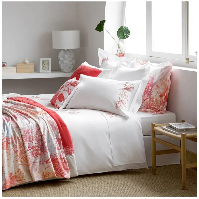 Embroidery Orange Coral Duvet Covers Sets High Quality Cotton Embroidery Bedding and Pillowcases For Home Hotel Wedding