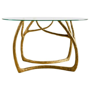 Table basse de luxe créative, décoration en métal, motif de fleurs et de feuilles, cadre en verre, Table basse pour décoration de la maison - Product Image 6