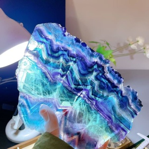 Vente en gros de tranches de fluorite arc-en-ciel naturelle polies, fluorite colorée à bandes, et dalles brutes de cristal de quartz pour la décoration - Product Image 4