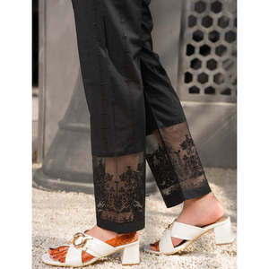 Women's KADER Embroidered Cotton Flare Pants Breathable Casual <b>Goths</b> for Autumn & <b>Summer</b> XL Size Mid Waist Colored Wash - Product Image 1