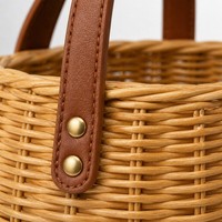 Panier à plantes en rotin avec poignée en similicuir, style sac fourre-tout, porte-plantes tissé, décoration intérieure bohème, écologique