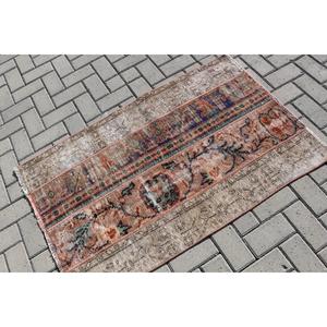 Vintage Small Rug 2.6x4.1 ft, Turkish <b>Brown</b> Ombr <b>Wool</b> Rug - Product Image 2
