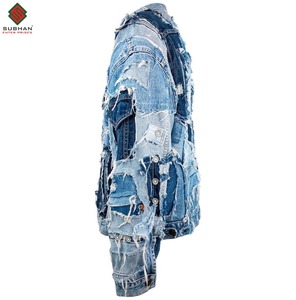 Veste en jean à rayures patchwork, recyclage durable, vintage, qualité supérieure - Product Image 5