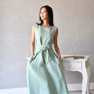 Vintage dulce al por mayor de las mujeres sin mangas de cuello redondo suelto de algodón de lino de color sólido de los fabricantes Casual cuello redondo lazo en la espalda - Product Image 1