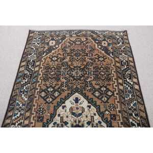 Turkish Vintage Rug 0.3x6.3 ft (8x193 cm), <b>Brown</b> <b>Wool</b> Rug - Product Image 4