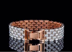 Moissanite Diamond Wide Link <b>Bracelet</b> In Rhodium Plated Unique Design With Iced Out Pave Setting - Product Image 2