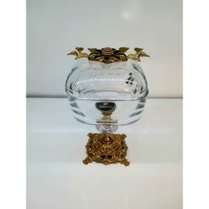 ZUMRUT Glass Candy Bowl with Metal Legs and Handle Custom Modern Home Wholesale Crystal Glass Jar with Lid Made in Turkey