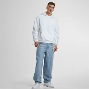 High Quality Cotton White <b>Oversize</b> <b>Hoodie</b> Thick <b>Fleece</b> Drop Shoulder Plain Blank Custom <b>Men</b> Hoodies Manufacturer - Product Image 1