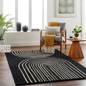 พรมขนสัตว์แบบทอมือสไตล์ทันสมัยผ้าทอสีดำสีขาวแบบสานเรียบพรมสำหรับนักเล่นเกมในบ้านรับประทานอาหารชุดลวดลายสานเรียบ - Product Image 3