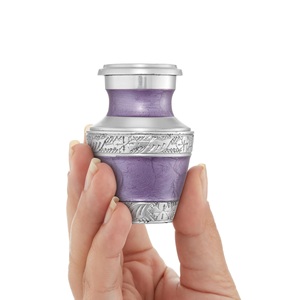 <b>Small</b> Cremation Keepsake Urn for Human Ashes Lavender and Silver Miniature Memorial Urn with Velvet <b>Case</b> - Product Image 1