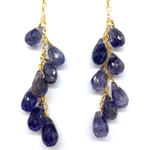 Argent sterling traditionnel 925 pierres précieuses Iolite charme attrayant à la mode fête porter des boucles d'oreilles chaîne de goutte - Product Image 2