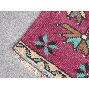 พรมวินเทจตุรกีขนาดเล็ก 1.2x2.6 ฟุต ลายดอกไม้สีแดงน้ำเงิน - Product Image 5