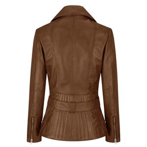 Blouson de moto en cuir d'agneau véritable pour femme, imprimé, fermeture éclair sur le devant, personnalisable, hiver, écologique, séchage rapide - Product Image 3