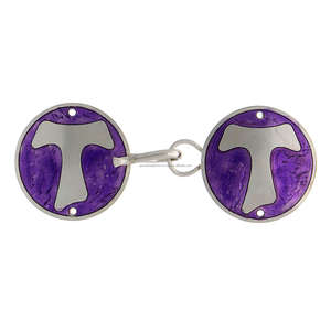Insignia de cierre de capa de metal con acabado púrpura y plateado Diseño de letra T de forma redonda La mejor calidad para precio al por mayor religioso - Product Image 1