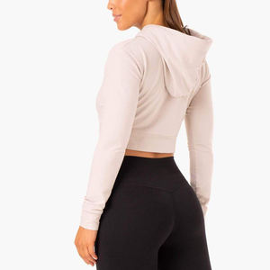 Sudadera con capucha recortada en blanco para mujer al por mayor sudadera con forro polar personalizada con mangas largas para ropa informal y deportiva - Product Image 6