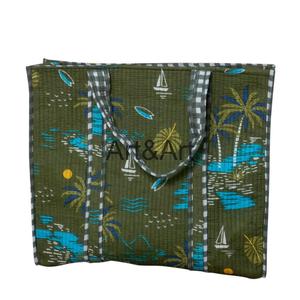 Handmade Indian Cotton Quilted Women's Lady Tote Bag Large Floral Print Eco-Friendly Stylish Travel Daily Shopping Two <b>Handles</b> - Product Image 6