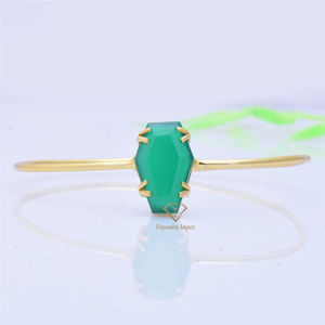 Venta al por mayor hermosa piedra preciosa de ónix verde natural 925 plata esterlina sólida brazaletes hechos a mano para las mujeres - Product Image 2